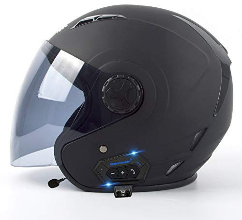 DYOYO Bluetooth Casque Jet Vintage 3/4 Casques Rétro Personnalité Approuvé ECER 22-05 Visiere UV Ouvert Pare-Soleil Matériau ABS Safety Scooter pour Hommes Femmes 57-62CM