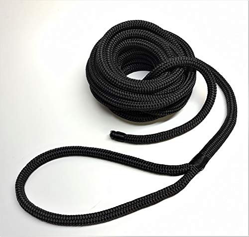 Dockline Double Braid Polyester Marine boat Mooring rope Spliced Dock Line Warps READY TO USE (Black, 14mm 6mt)