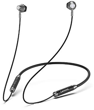 Lenovo HE06 inalámbrico Bluetooth 5.0, impermeable magnético auricular in-ear banda para el cuello auriculares con micrófono (negro)
