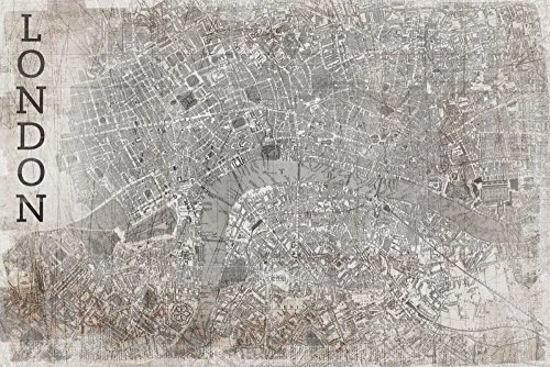 Bild auf gerollter Leinwand, Karte London White PI Studio – Karten horizontal Kunstdruck Karte London Weiß Kunstdruck 25_X_38_in