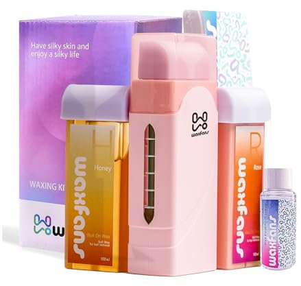 Roll On Wax kit,Wax Roller Kit,Waxfans Roll On Wax Warmer for Hair Removal,Waxing Kit for Sensitive Skin,at Home Waxing Roller for Women and Men,Soft Wax Heater for Larger Areas of the Body(pink)