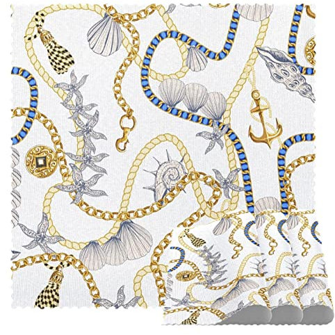 Goldkette mit Ankermuscheln Tischsets, 1er-Set, für Esstisch, waschbar, rutschfest, Tischset für Weihnachten, Feiertage, Geburtstag, Party, Tisch