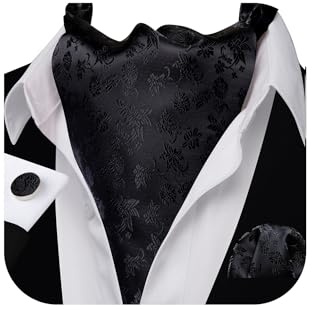Barry.Wang Herren-Krawatte aus Seide, Paisleymuster, gewebt, Paisleymuster, modisches Ascot und Einstecktuch, Manschettenknöpfe, Set für Hochzeit, formelle Anlässe, Schwarz , Einheitsgröße