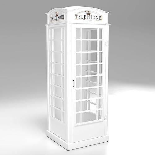 PLASTIKO - Armoire Cabine Téléphonique Londonienne Vintage - Meuble de Rangement Enfant avec Étagères et Compartiments - Style Loft Anglais 116 x 150 x 207 Blanc
