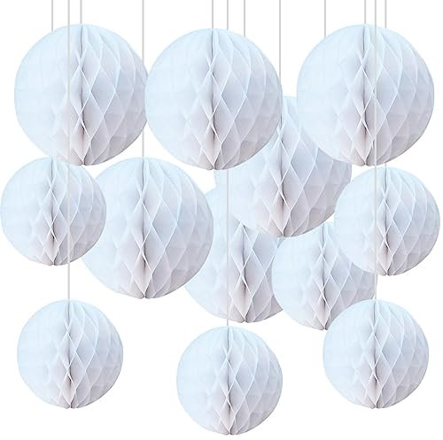 12er Weiß Papier Wabenbälle,Weiss Seidenpapier Honeycomb Balls for Party Dekoration(6inch&10inch)