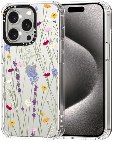 MOSNOVO für iPhone 15 Pro Hülle – Durchsichtige, schlanke, stoßfeste TPU+PC-Handyhülle, [6,6 Fuß Fallschutz/Anti-Abziehen] - Blumengarten