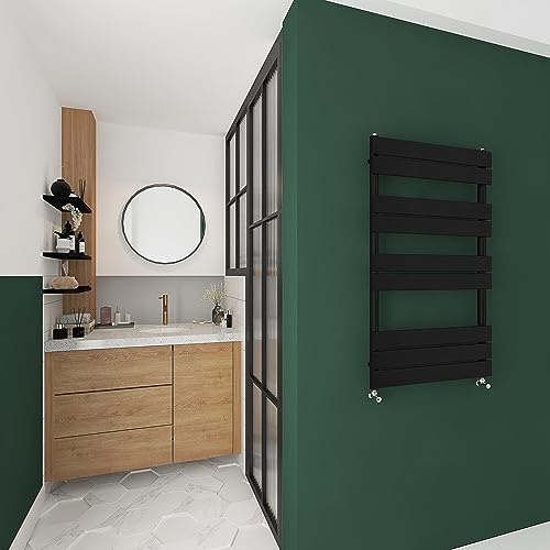 Skybathroom | 1000x600mm Black Towel Rail Radiators Designer Bathroom Flat Panel Heated Rad Ladder