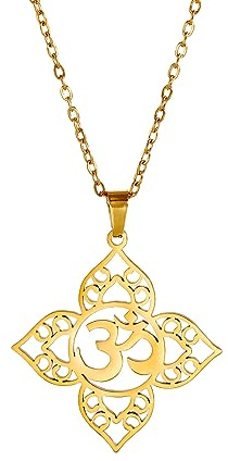 VASSAGO Om Ohm Symbol Yoga Buddhist Anhänger Halskette Welpe Paw Print Anhänger Halskette Blume Halskette mit Hund Pfote Print Yoga Talisman Om Mantra Halskette