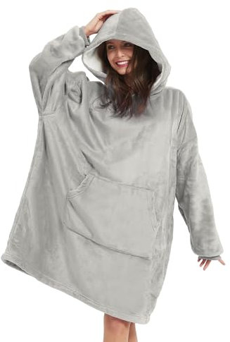 V.&GRIN Übergroße Kapuzen-Decke, Weicher Flauschfleece-Pullover Sweatshirt für Frauen Männer Kinder – Familienlook in Übergröße XXL Grau