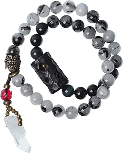 Mala-Gebetsperlen-Armband, Stretch-Armband, Kristallperlen-8-mm-Armband, Halbedelstein-Perlenarmband, Gebetsperlen-Mala-Manschettenwickelschmuck (Farbe: Schwarz, Größe: Klein) (Farbe: Schwarz, ( Color