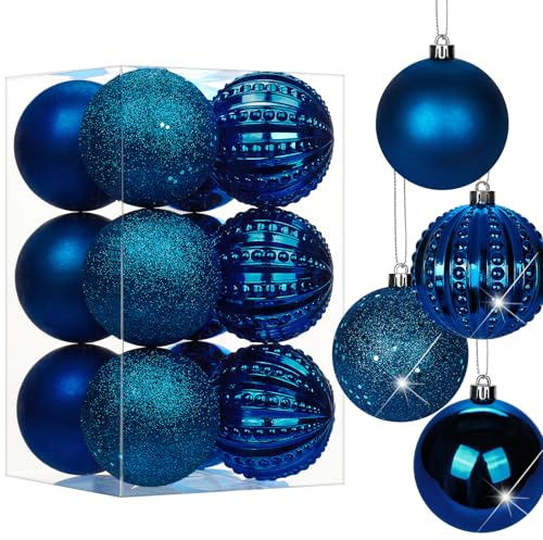8CM Weihnachtsdeko Weihnachtskugeln, 12 Stücke Bruchsiche Christbaumkugeln Ornamente Weihnachtsbaumschmuck für Weihnachtsbaum Christbaumkugeln Weihnachtsdekoration Kugeln