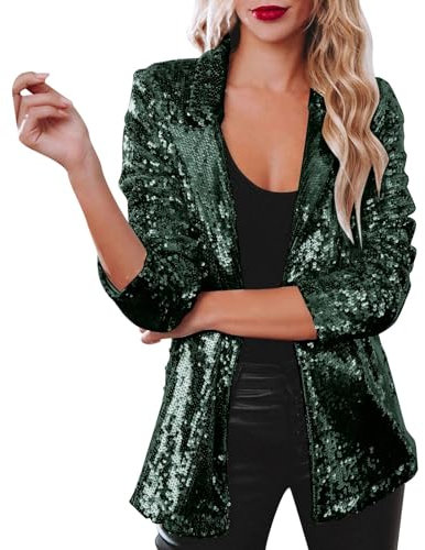 YUHYtop Damen Pailletten Cardigan Jacke Langarm Glitzer Bomberjacke Party Club Jacke Pailletten-Blazer Damen Elegant Tailliert Anzugjacke Glitzer Tops Kurz Oberteile Blazer Glitzer Outfits Clubwear