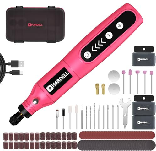 HARDELL Mini Cordless Rotary Tool, 5-Speed 3.7V Rechargeable Rotary Tool Kit with 129Accessories, USB Charging Multi-Purpose DIY Tool for Sanding, Polishing, Drilling, Engraving, Woodworking(Pink 129)