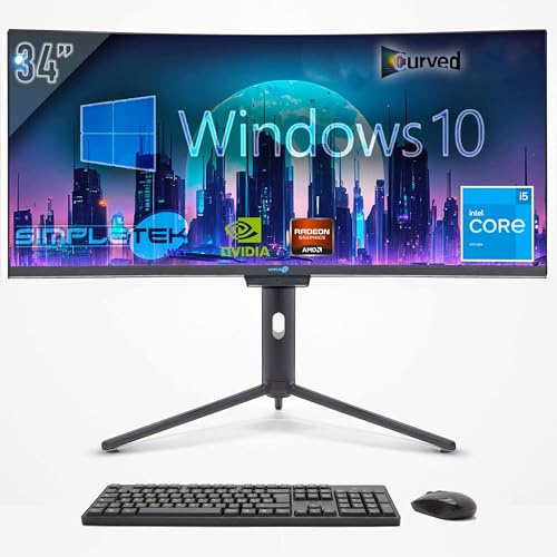 SIMPLETEK - PC All In One 34 Wide Curved Screen | Core i5 | Windows 10 Pro | RAM 16GB | SSD 480GB | Integrierte 2K Webcam | WiFi 6 und BT 5.2