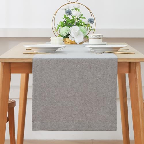 Tischläufer Modern, Tischläufer Leinenoptik Abwaschbar, Wasserabweisend Fleckschutz Table Runner Tischwäsche, Tischdecke Tischdekoration Für Küche Esstisch Tisch Party Urlaub (40 x 240 cm,Grau)