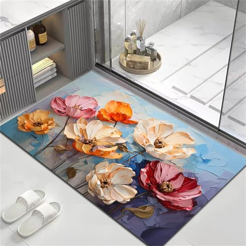 Super SaugfäHige Bodenmatte 60x90cm Schnelltrocknende Badezimmerteppich, Badematten Badteppiche Rutschfest Waschbar, Stone Bath Mat Badezimmermatte Badezimmer Badezimmer Teppich Bad Badeteppich Line
