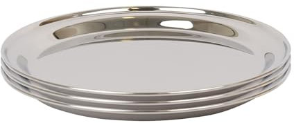 Argon Tableware 25.5cm Serving Platters - 3 Pack - Stainless Steel Chrome Dinner Tray Round Tray Plate Small Appetizer Serving Dishes for Party, Events, Table Service, Snack Platters