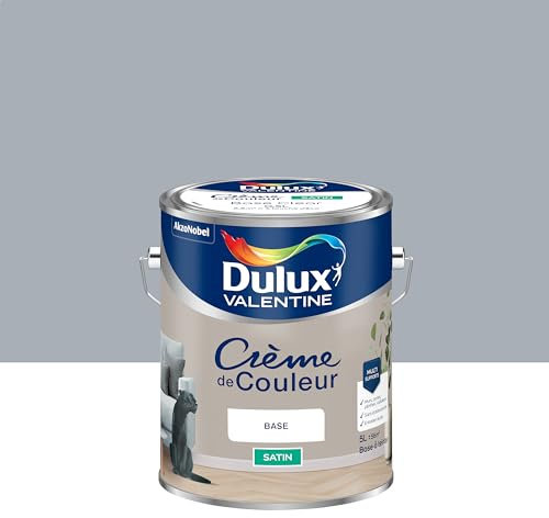 Dulux Valentine Crème de Couleur - Peinture multi-supports intérieure - Satin Gris Angora 5 L