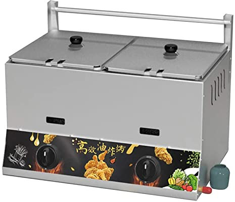 PASPRT Friggitrice a Gas da 22 Litri, friggitrice a Doppio Serbatoio in Acciaio Inossidabile con 2 cestelli, Regolazione Manuale della Temperatura per Ristorante Commerciale