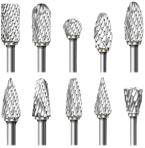 Rebanky Lot de 10 Fraises Rotatives Double Tranchant Fraises en Carbure Burrs Rotatives Fraise Diamant Compatible avec Dremel pour Schnitzen, Schleifen, Polieren, Holz, Metall und Felsen