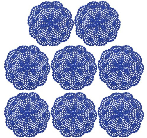 QUARKZMAN Häkeln Deckchen 8Stk 8 - Handgemacht Häkeln Baumwolle Untersetzer Rund Spitze Tischsets mit Blumen Mustern für Hochzeit Party Dekoration (Helles Blau)