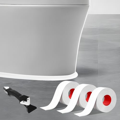 YUKOVEP Ruban d'étanchéité imperméable à 3 rouleaux auto-adhésif en PVC, scellant isolant imperméable, pour douche, toilettes, bord de baignoire, cuisine et salle de bains (Blanc 4,0 cm)
