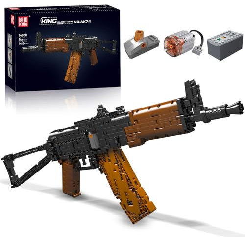 Mould King 14020 AK-47 Sturmgewehr-Baustein, 1418-teiliges DIY-Bauspielzeug-Set mit Motor, Simulations-Blaster-Bausteine, Militärwaffen-Bausatz