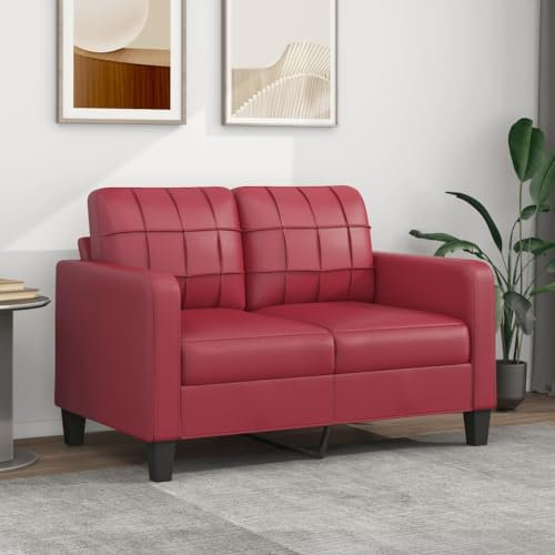 Willood 2-Sitzer Sofa Couch für Wohnzimmer, Polstersofa mit Metallgestell, Loungesofa Zweisitzer Wohnzimmersofa Wohnzimmermöbel Weinrot 120 cm Kunstleder