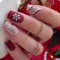 NICENEEDED Christmas Press on Nails, Red Square Medium False Nails, Matte Artificial Fake Nails with Snowflake Sled Stripe Design Full Cover Acrylic Nail Xmas Winter Glue on Nails for Women 24Pcs