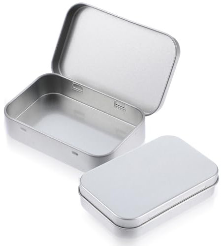Qianyu Kleine Metallbox Behälter Blechdosen mit Deckel Rechteckige Metalldosen Mini Aufbewahrungsbox Leere Scharnierdosen Behälter Metalldöschen für Süßigkeiten und kleinen Gegenständen (Silber)