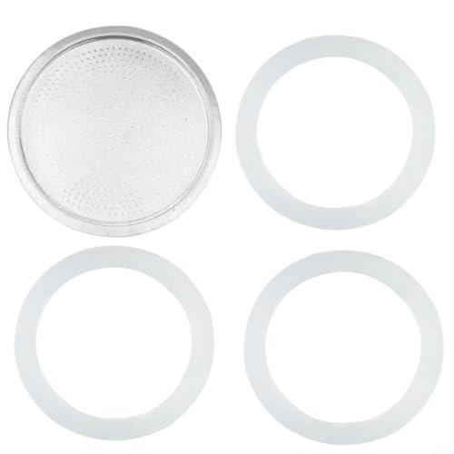 Lastdaytime 3 guarnizioni in silicone e 1 filtro in alluminio per caffettiera espresso, accessori essenziali per caffettiera (9 tazze)