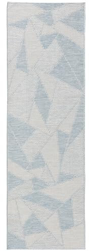 benuta Nest Teppich Bronco - Blau 80x250 cm - Kunstfaser - Outdoor geeignet - Läufer & im Style: Geometrisch, Minimalistisch - Pflegeleicht für Wohnzimmer Schlafzimmer