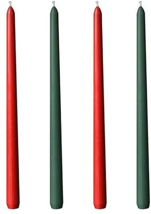 Scentoria Stabkerzen, Premium Spitzkerzen rot-grün - 4-er Set, Unparfümiert, Stabkerzen Höhe 25 cm ø 2,2 cm, Kerzen, Rituals Kerze, Tisch Weihnachten Dekoration