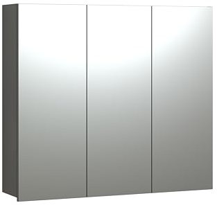 trendteam smart living - PureBliss - Spiegelschrank - Anthrazit/Evoke Eiche - Rillenoptik - 9 Fächern + 6 Einlegeböden - (BxHxT) 90 x 80 x 20cm - mittlere Tür Links und rechts montierbar