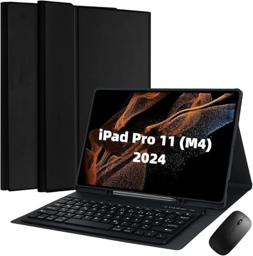 Cover Per iPad Pro 11 Pollici M4 2024 (5 Generazione) con Ltaliano Tastiera (QWERTY) Essere Caricata Keyboard Bluetooth Wireless Mouse Coperchio Protettivo con Scanalatura Portapenna Case Nero