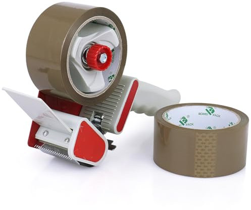 BOMEI PACK Braun Paketklebeband Klebeband 50 m x 48 mm - Braun 2er Set mit Abroller -für Pakete und Karton Packband Umzugs/Paketband/Packband/Paketbandabroller