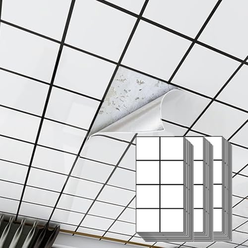 RENLXFI Deckenpaneele Deckenplatten Badezimmer Deckenplatten Kleben Wasserdicht, Dekorative Deckenverkleidung Alternativen Für Interieur Küche Bad Keller, Hintergrund Tapete Fliesen Weiß(30 Pack)