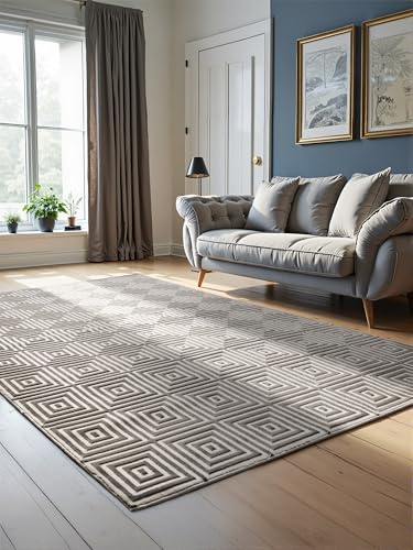 Elle Decoration Design Teppich Tourmaline - Moderner Wohnzimmerteppich, Kurzflor, Geometrisches Muster, Weich, Glamourös, Glanz-Effekt für Wohnzimmer, Schlafzimmer, Flur - Weiß Grau, 200x280cm