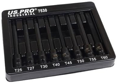 US PRO INDUSTRIAL 8pc 3/8 Dr Extra Long Impact Tamper Star Torx Bit Socket Set T25 - T60 7530