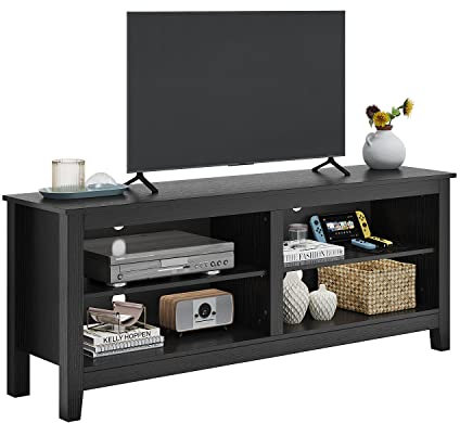 Panana Modern 55 TV Unit TV Stand Cabinet with 4 Open Shelves and Cable Holes, Entertainment Center Media Storage for Living Room, Bedroom (Black)