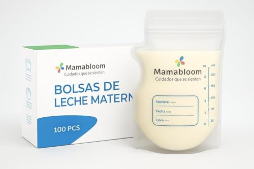 Mamabloom Bolsas Leche Materna - Sin BPA, Desechables de 250 ml, 100 BOLSAS, Leche Materna, Lactancia Materna, Bolsas Almacenamiento Leche Materna, Bolsas Congelar Leche Materna, Pre-esterilizadas.