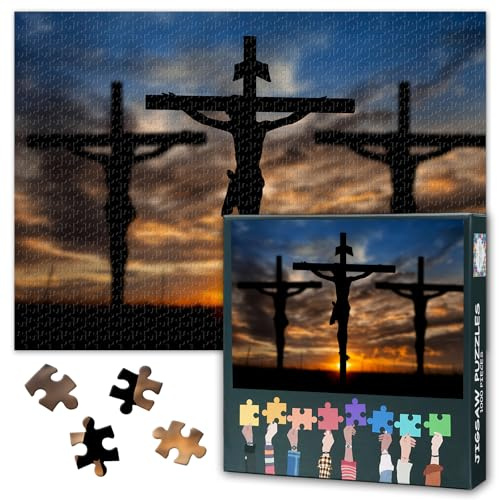 Puzzles für Erwachsene 1000 Stück - Jigsaw Puzzles Christus Kunst, 27.5x19.7 Inch Christian Hard Impossible Challenging Puzzle Jesus am Kreuz Familienspiel für Männer & Frauen Geschenk
