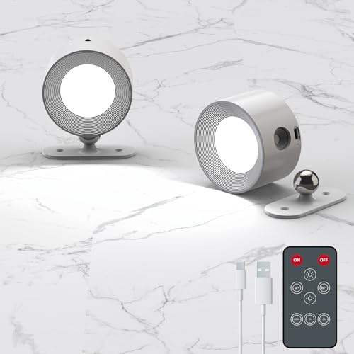 Coollamp Rechargeable Wall Lights, 2 Pack LED Wall Lamp with Remote Control, 3 Color Temp, 3 Brightness Levels, 360° Rotate Magnetic, Battery Operated Wall Lights for Living Room Bedroom Reading