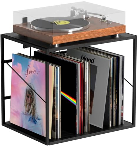 Soporte de almacenamiento de discos de vinilo para 80-100 LPs, soporte de pared con divisor móvil, caja de exhibición de discos sólida y organizador para álbumes, revistas, libros, archivos, color