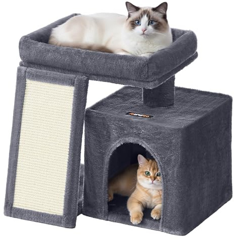 Feandrea Small Cat Tree, Cat Tower Condo for Kittens, Scratching Ramp, Top Perch, Cave, 50.2 x 30 x 44.6 cm, Dark Grey PCT010GS01