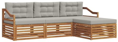 vidaXL Outdoor-Sofagarnitur mit Kissen 4 pcs Natürlich und Hellgrau, Gartenlounge-Set, modernes Ecksofa für draußen, langlebige Möbel für Bequeme Terrassenplätze