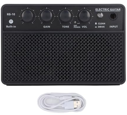 Vistreck Mini Kit Amplificatore per Chitarra Elettrica portatile: Amplificatore Ricaricabile da 10 W con, Jack per Cuffie e Tono Regolabile