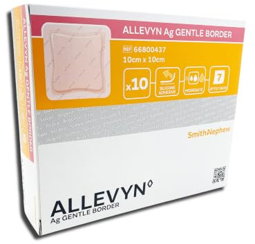 Allevyn Ag Gentle Border 10x10cm, Schaumverband (10-pack) | Antimikrobieller hydrozellulärer shaumverband mit Silber-Sulfadlazin