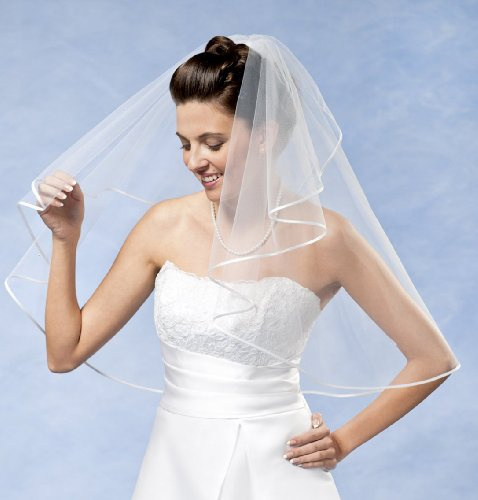 Bridal Veil with Satin Hem/Satin Edge and Comb White
