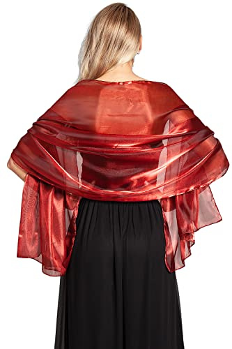 Central Chic Silky Iridescent Ruby Red Pashmina Wrap Stole Shawl For Weddings Bridal Bridemaids Parties & Evening Wear (Deep Red)